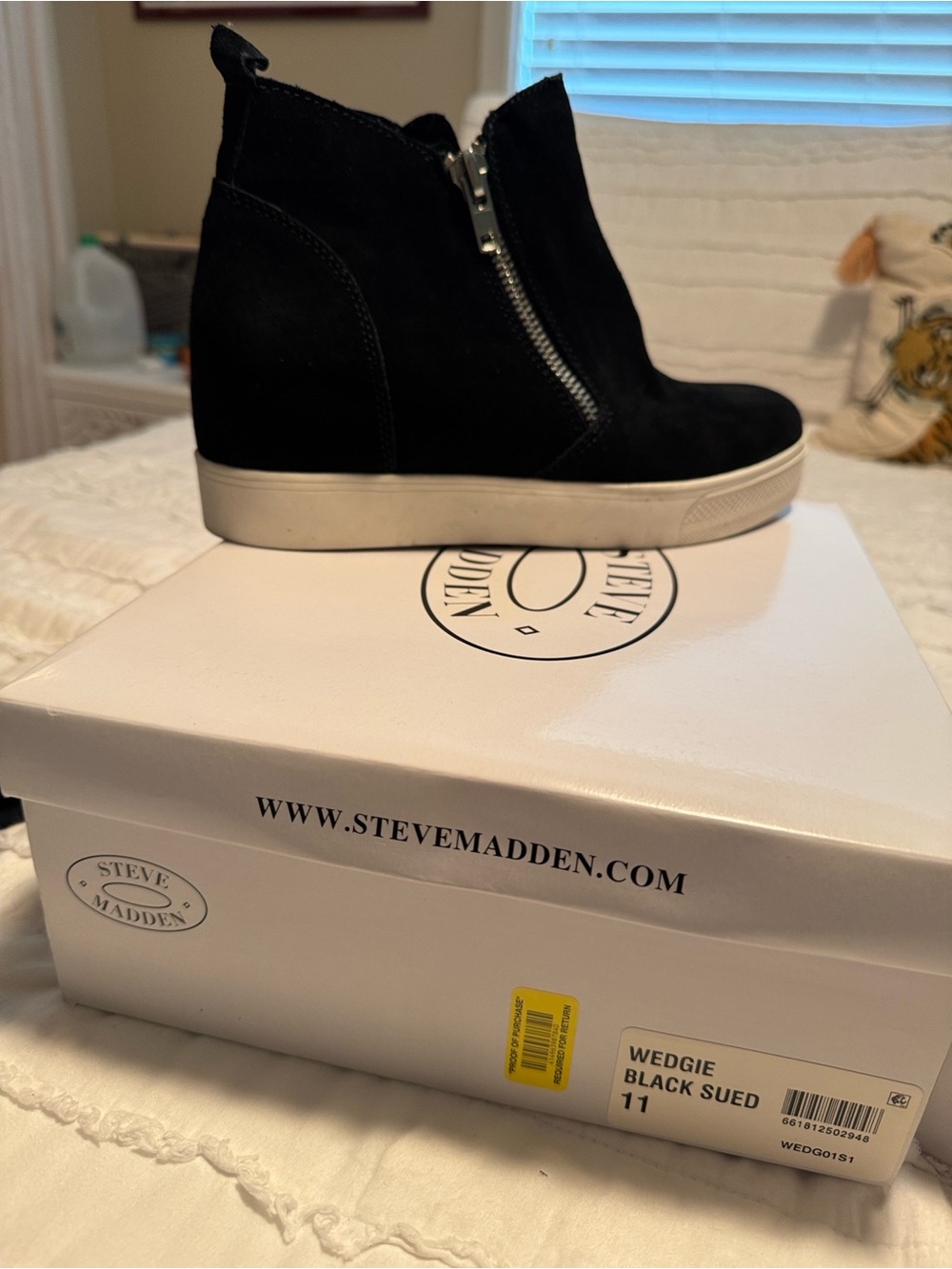 Steve Madden Black Suede Wedge Sneaker Boot with Side Zip